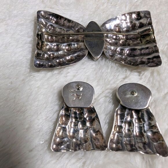 Vintage 70's Sterling Silver & Malachite Brooche w/ Earrings (plz read descrp) - Picture 12 of 13